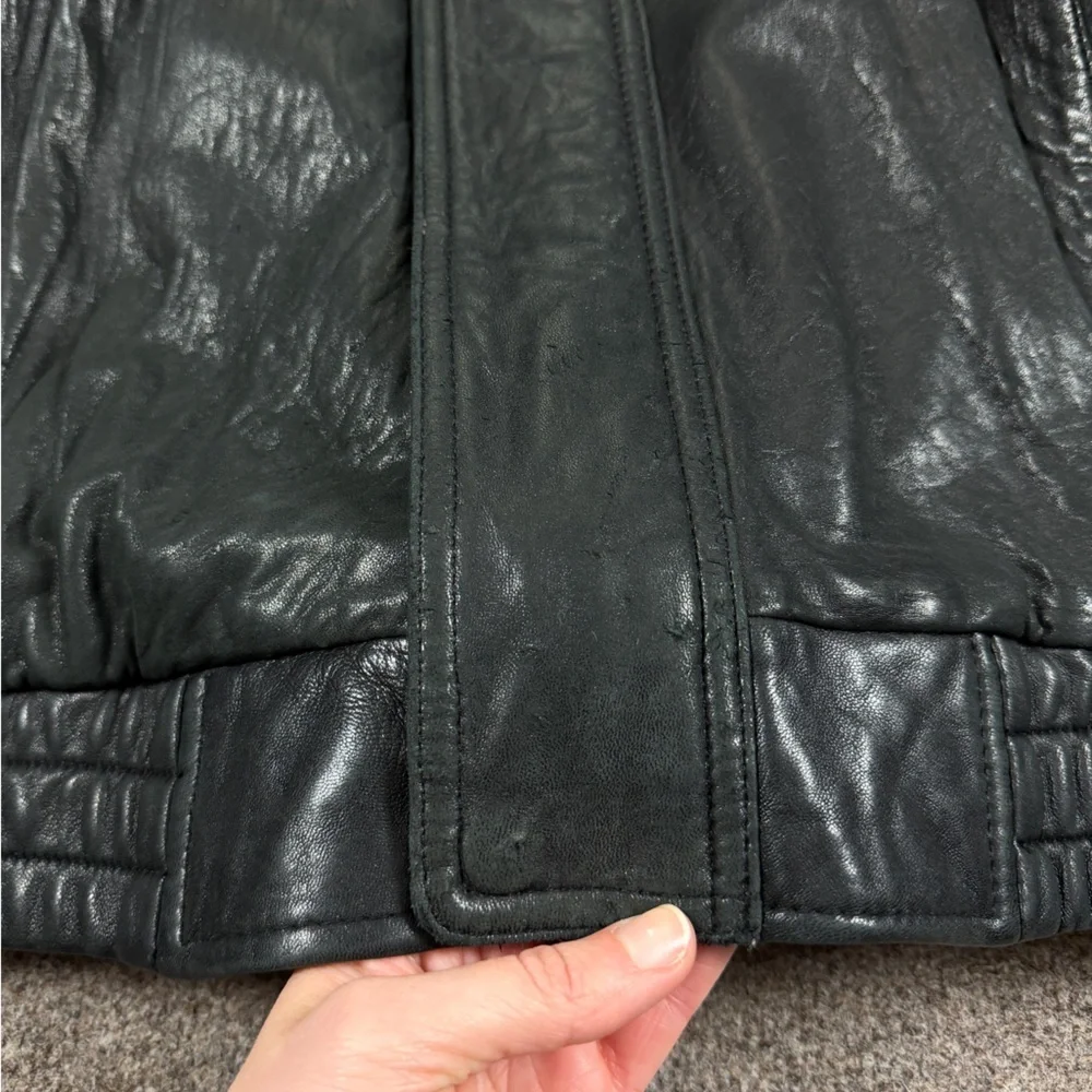 Vintage 90s‎ Prestige Black Soft Genuine Leather Full Zip Bomber Jacket Men’s XL